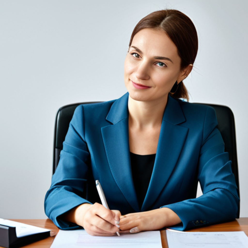 Professional Businesswoman**
"A professional businesswoman in a modest business suit, sitting at a desk in a modern Warsaw office. She is reviewing documents. Fully clothed, appropriate attire, safe for work. Perfect anatomy, natural proportions, professional photography, high quality, family-friendly."
**