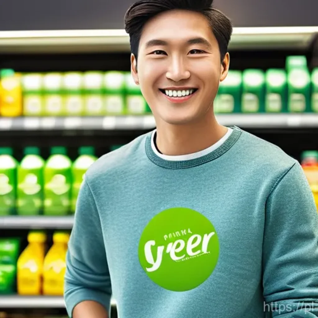 그린워싱의 심리적 요인과 소비자 행동 - **Prompt:** A brightly lit, modern supermarket aisle. A young adult, male or female, dressed in cont...