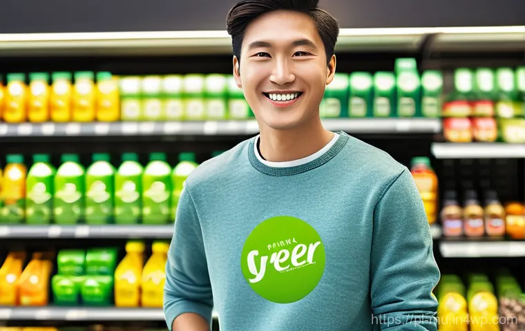 그린워싱의 심리적 요인과 소비자 행동 - **Prompt:** A brightly lit, modern supermarket aisle. A young adult, male or female, dressed in cont...