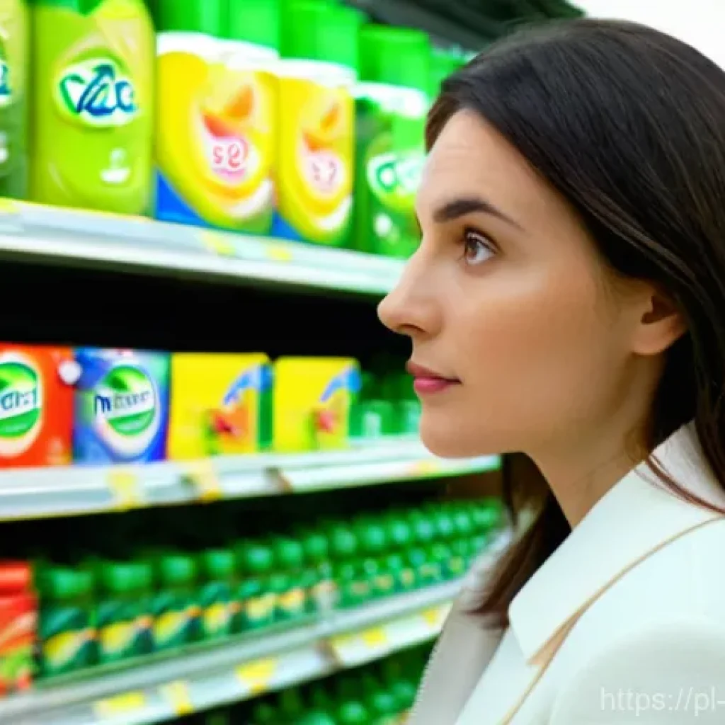 그린워싱과 환경법의 현재와 미래 - **Prompt 1: The Discerning Shopper Unveiling Greenwashing**
    "A realistic, eye-level shot of a wo...