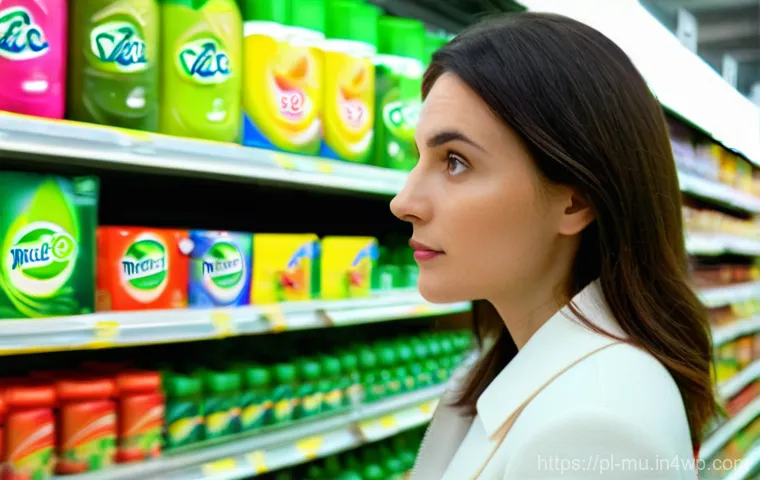 그린워싱과 환경법의 현재와 미래 - **Prompt 1: The Discerning Shopper Unveiling Greenwashing**
"A realistic, eye-level shot of a wo...