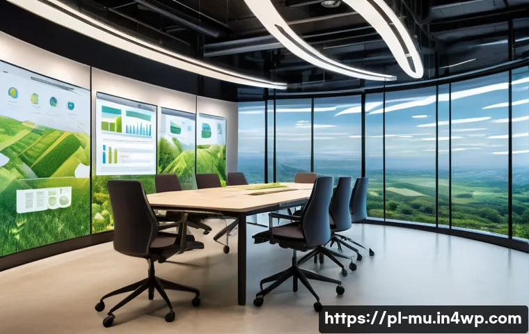 그린워싱과 투명성의 중요성 - A detailed illustration of a transparent corporate meeting room where diverse professionals are disc...