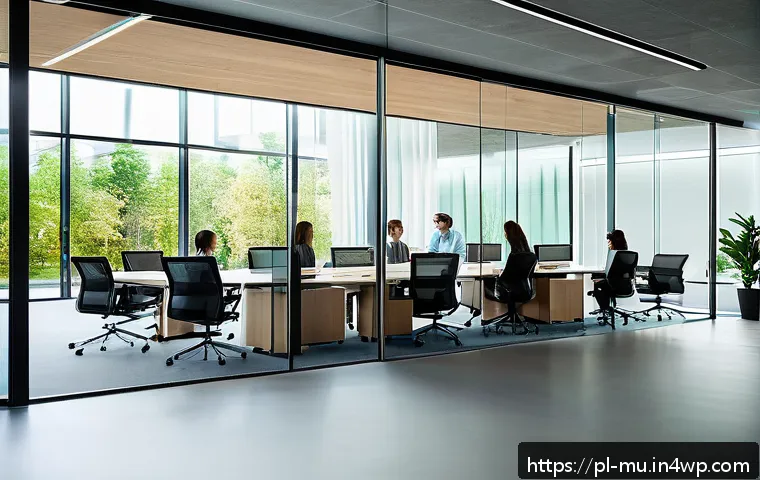그린워싱 의심되는 브랜드 목록 - A detailed scene showing a modern corporate office with transparent glass walls, where a diverse tea...